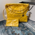 Chanel 22 Handbag Shiny Calfskin Gold AS3261 Yellow