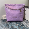 CHANEL 22 Large Handbag Shiny Calfskin Gold AS3262 Purple