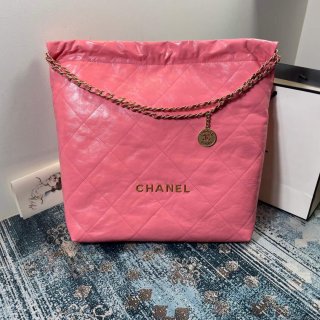 CHANEL AS3262 22 Large Handbag Shiny Calfskin Gold Pink