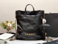 CHANEL AS3313 22 Backpack Shiny Calfskin Gold Black