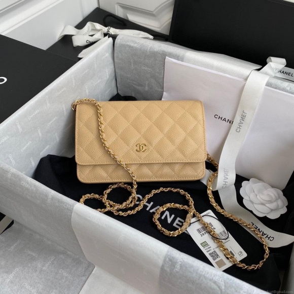 Chanel AP0250 Wallet on Chain Grained Calfskin A33814 apricot