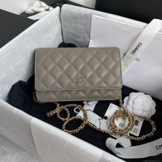 Chanel AP0250 Wallet on Chain Grained Calfskin A33814 Gray