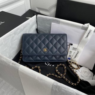 Chanel AP0250 Wallet on Chain Lambskin A33814 navy blue