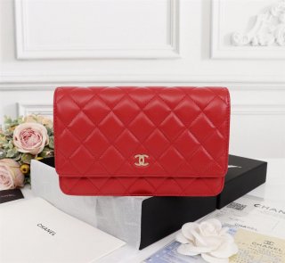 Chanel AP0250 Wallet on Chain Lambskin A33814 Red Gold