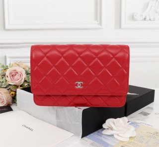 Chanel AP0250 Wallet on Chain Lambskin A33814 Red Silver