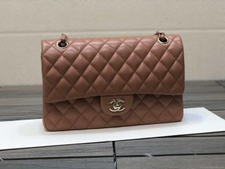 Chanel A01112 Flap Handbag Classic bag Lambskin Brown Shiny Gold