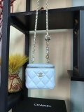 Chanel AP1447 small Vanity with chain lambskin gold Light Blue