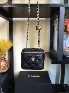 Chanel AP1447 small Vanity with chain lambskin gold Light Black