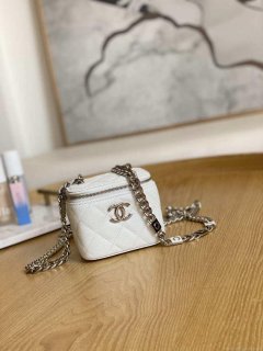 Chanel A81193 Mini Vanity with chain Calfskin Slivery White