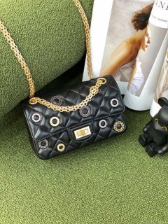 Chanel AS0874 Mini 2.55 Handbag Calfskin Strass Glass Pearls Black Gold