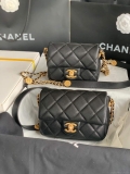 Chanel Small Flap Bag Shiny Calfskin Gold-Tone Metal AS3369 Black