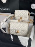 Chanel Small Flap Bag Shiny Calfskin Gold-Tone Metal AS3369 White