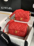 Chanel Small Flap Bag Shiny Calfskin Gold-Tone Metal AS3369 Red