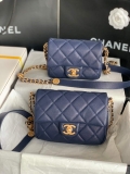 Chanel Small Flap Bag Shiny Calfskin Gold-Tone Metal AS3369 Navy Blue