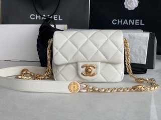 Chanel Mini Flap Bag Shiny Calfskin Gold-Tone Metal AS3368 White