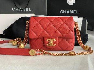 Chanel Mini Flap Bag Shiny Calfskin Gold-Tone Metal AS3368 Red