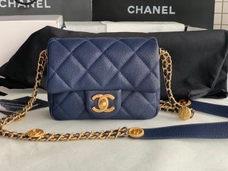 Chanel Mini Flap Bag Shiny Calfskin Gold-Tone Metal AS3368 Navy Blue