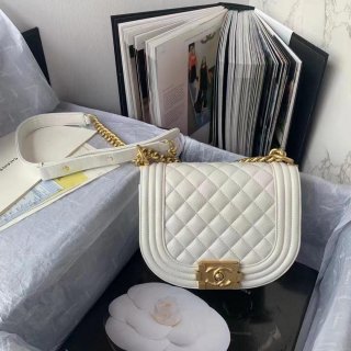 Chanel Small BOY CHANEL Messenger Bag AS3350 Lambskin White