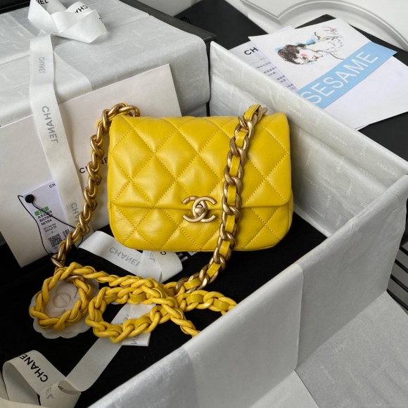 Chanel Mini Flap Bag Lambskin Gold-Tone Metal AS3205 Yellow