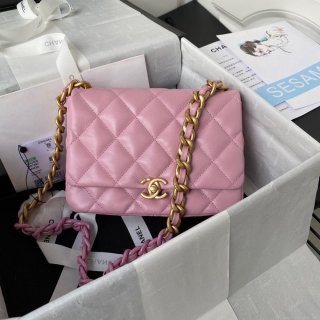 Chanel Small Flap Bag Lambskin Gold-Tone Metal AS3206 Pink