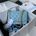 Chanel Small Flap Bag Lambskin Gold-Tone Metal AS3206 Blue