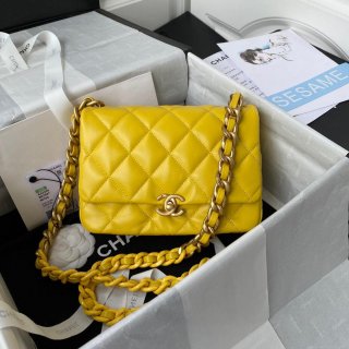 Chanel Small Flap Bag Lambskin Gold-Tone Metal AS3206 Yellow