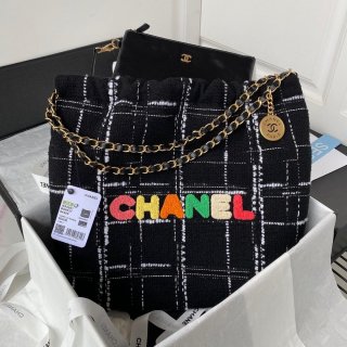 Chanel 22 Handbag Gold-Tone Metal AS3261 Black