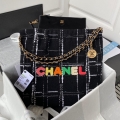 Chanel 22 Handbag Gold-Tone Metal AS3260 Black