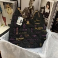 Chanel Maxi Hobo Bag AS3156 Printed denim gold-tone metal Black