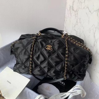 Chanel Maxi Bowling Bag Nylon Gros-Grain Gold-Tone Metal AS3093 Black