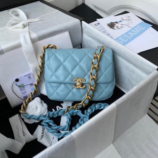 Chanel Mini Flap Bag Lambskin Gold-Tone Metal AS3205 Blue