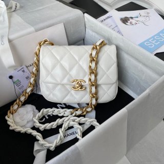 Chanel Mini Flap Bag Lambskin Gold-Tone Metal AS3205 White