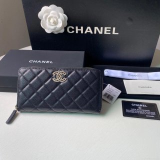 Chanel Flap Wallet Grained shiny calfskin AP2739 Black