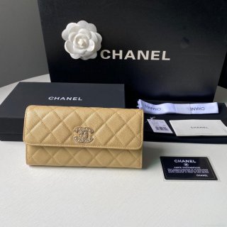 Chanel Long Flap Wallet Grained shiny calfskin AP2740 apricot