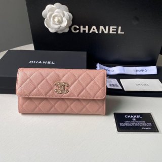 Chanel Long Flap Wallet Grained shiny calfskin AP2740 Pink