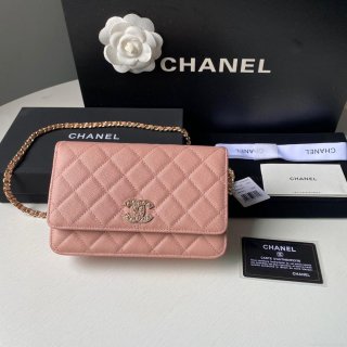 Chanel Classic Wallet on Chain Grained Shiny AP2742 Pink