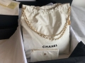 Chanel 22 Large Handbag Shiny Calfskin Lacquered Metal AS3262 White Logo Black