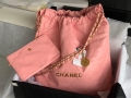 Chanel 22 Large Handbag Shiny Calfskin Gold-Tone Metal AS3262 Pink