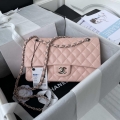 Chanel A01112 Flap Handbag Classic bag Grained shiny Calfskin Pink Silver