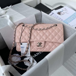 Chanel A01112 Flap Handbag Classic bag Grained shiny Calfskin Pink Silver