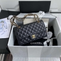 Chanel A01112 Flap Handbag Classic bag Grained shiny Calfskin Black Gold