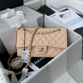 Chanel A01112 Flap Handbag Classic bag Grained shiny Calfskin Black Apricot Pink Gold