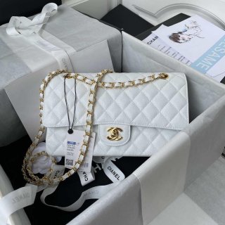 Chanel A01112 Flap Handbag Classic bag Grained shiny Calfskin White Gold