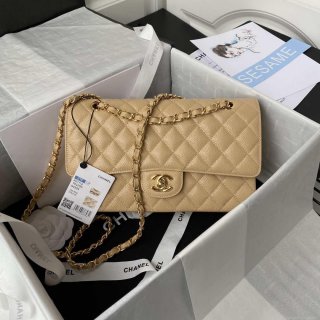 Chanel A01112 Flap Handbag Classic bag Grained shiny Calfskin Tan Gold