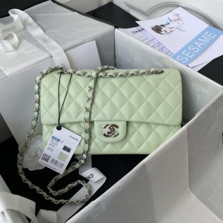 Chanel A01112 Flap Handbag Classic Bag Lambskin Light Green Silver