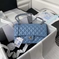 Chanel A01112 Flap Handbag Classic Bag Lambskin Sky Blue Silver