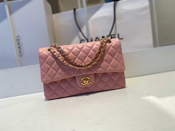 Chanel A01112 Flap Handbag Classic Bag Lambskin Pink Gold