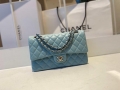 Chanel A01112 Flap Handbag Classic Bag Lambskin Light Blue Silver