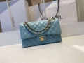 Chanel A01112 Flap Handbag Classic Bag Lambskin Light Blue Gold