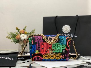 Chanel As1160 Chanel 19 Handbag Flap Graffiti Print Vintage multicolor gold